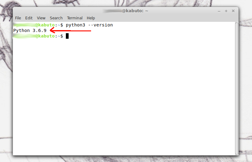 terminaali, jossa lukee Python version 3.6.9